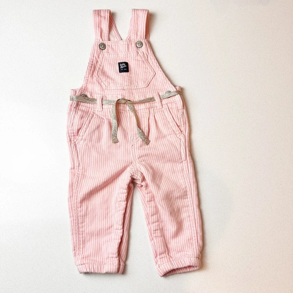 OshKosh Baby B'Gosh Pink Striped Overalls sz 9M
